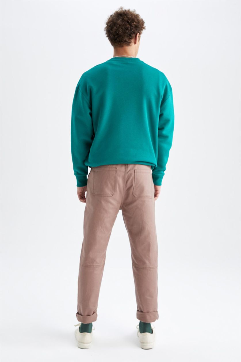 HOMME Marron Clair Pantalon Ample Coupe Droite