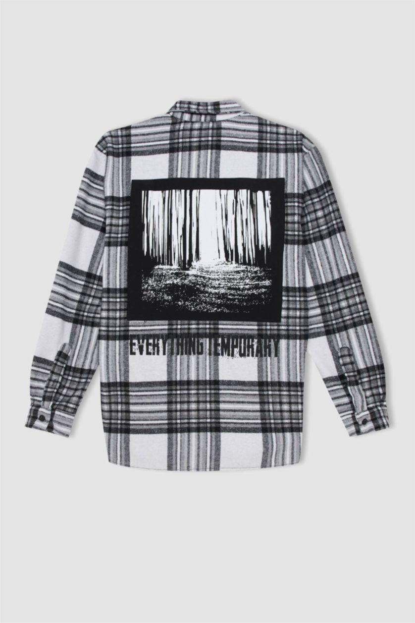 MAN Ecru Regular Fit Checkered Flannel Reversible Long Sleeve Shirt