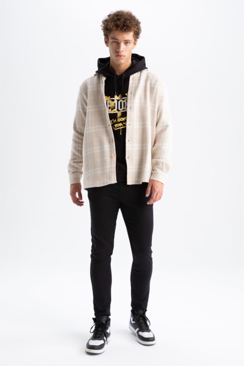 MAN Beige Relax Fit Woodcutter Long Sleeve Shirt