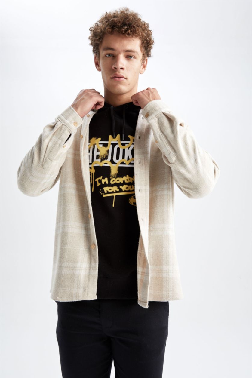 MAN Beige Relax Fit Woodcutter Long Sleeve Shirt