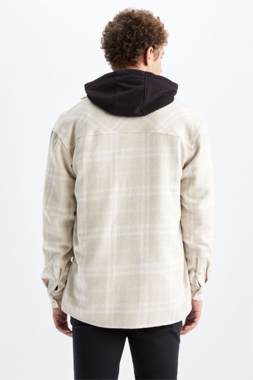 MAN Beige Relax Fit Woodcutter Long Sleeve Shirt