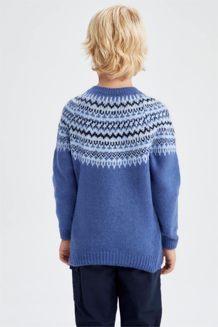 Erkek Çocuk - Genç Erkek Koyu Mavi Erkek Çocuk Regular Fit Bisiklet Yaka Kazak