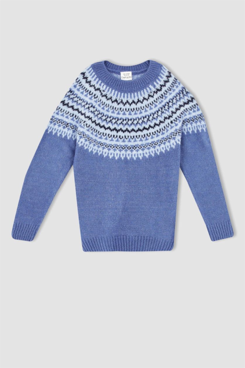 Erkek Çocuk - Genç Erkek Koyu Mavi Erkek Çocuk Regular Fit Bisiklet Yaka Kazak