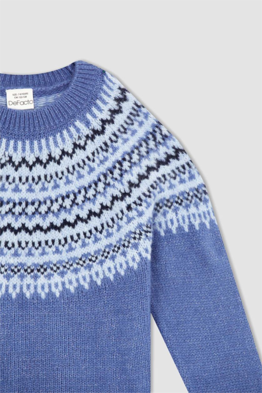 Erkek Çocuk - Genç Erkek Koyu Mavi Erkek Çocuk Regular Fit Bisiklet Yaka Kazak