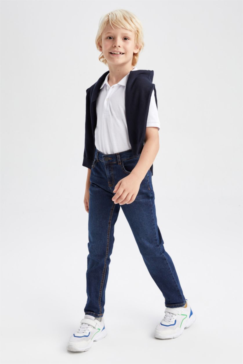 Erkek Çocuk - Genç Erkek Lacivert Erkek Çocuk Jean Okul Pantolonu