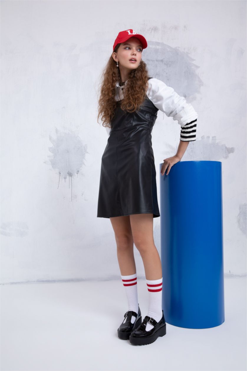 نساء أسود Faux Leather Mini Dress