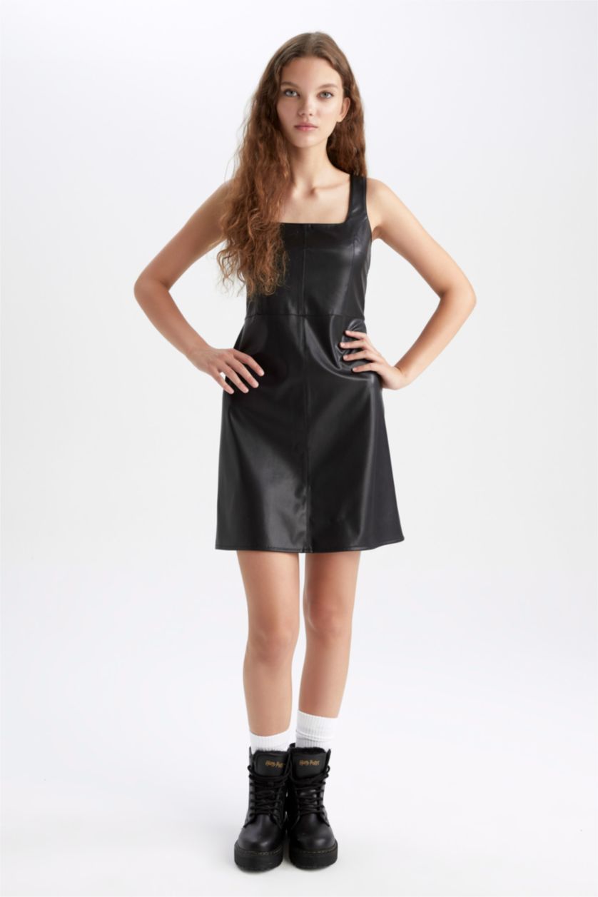 نساء أسود Faux Leather Mini Dress