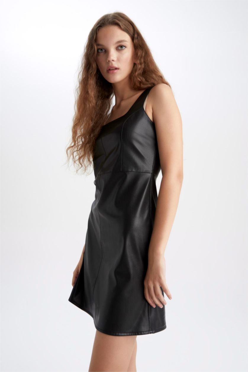 نساء أسود Faux Leather Mini Dress
