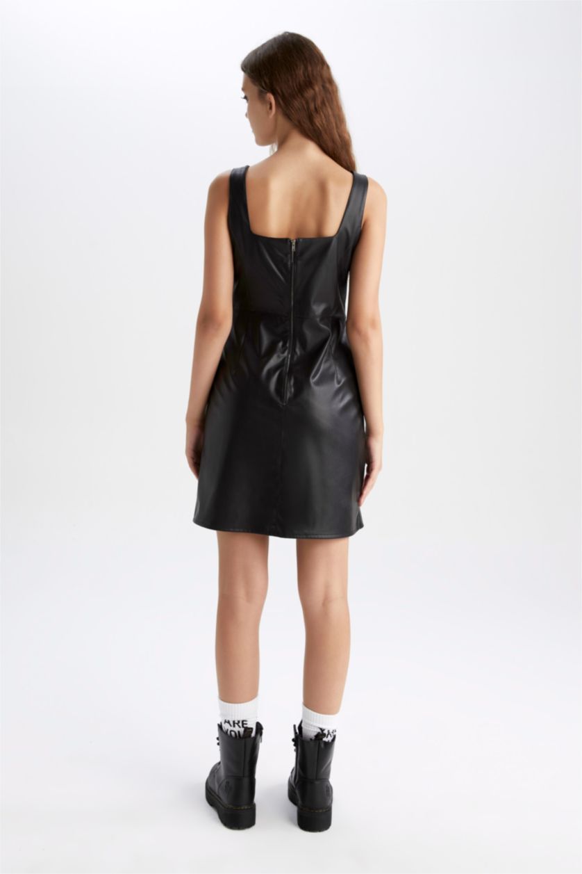 نساء أسود Faux Leather Mini Dress