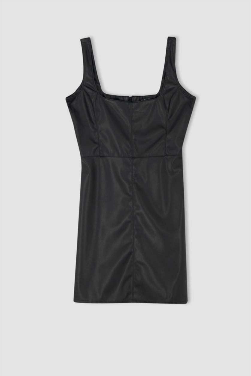 نساء أسود Faux Leather Mini Dress