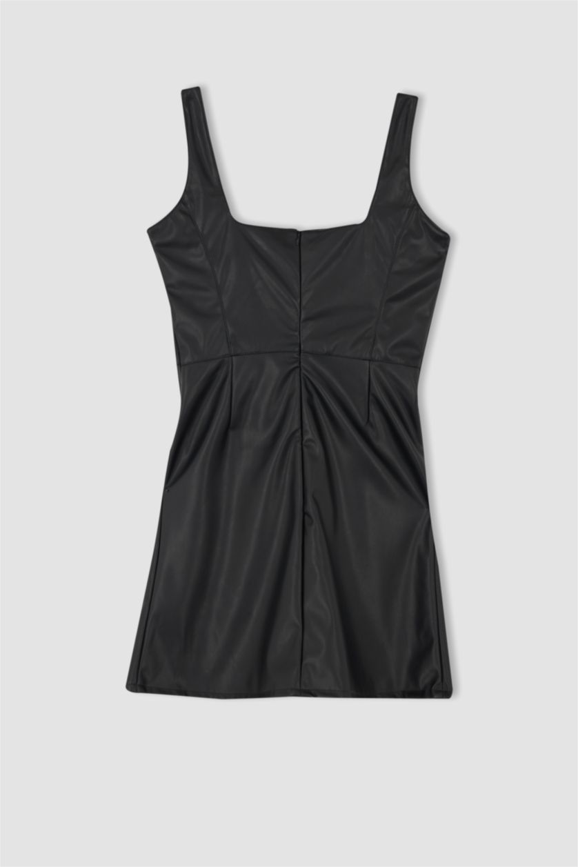 نساء أسود Faux Leather Mini Dress