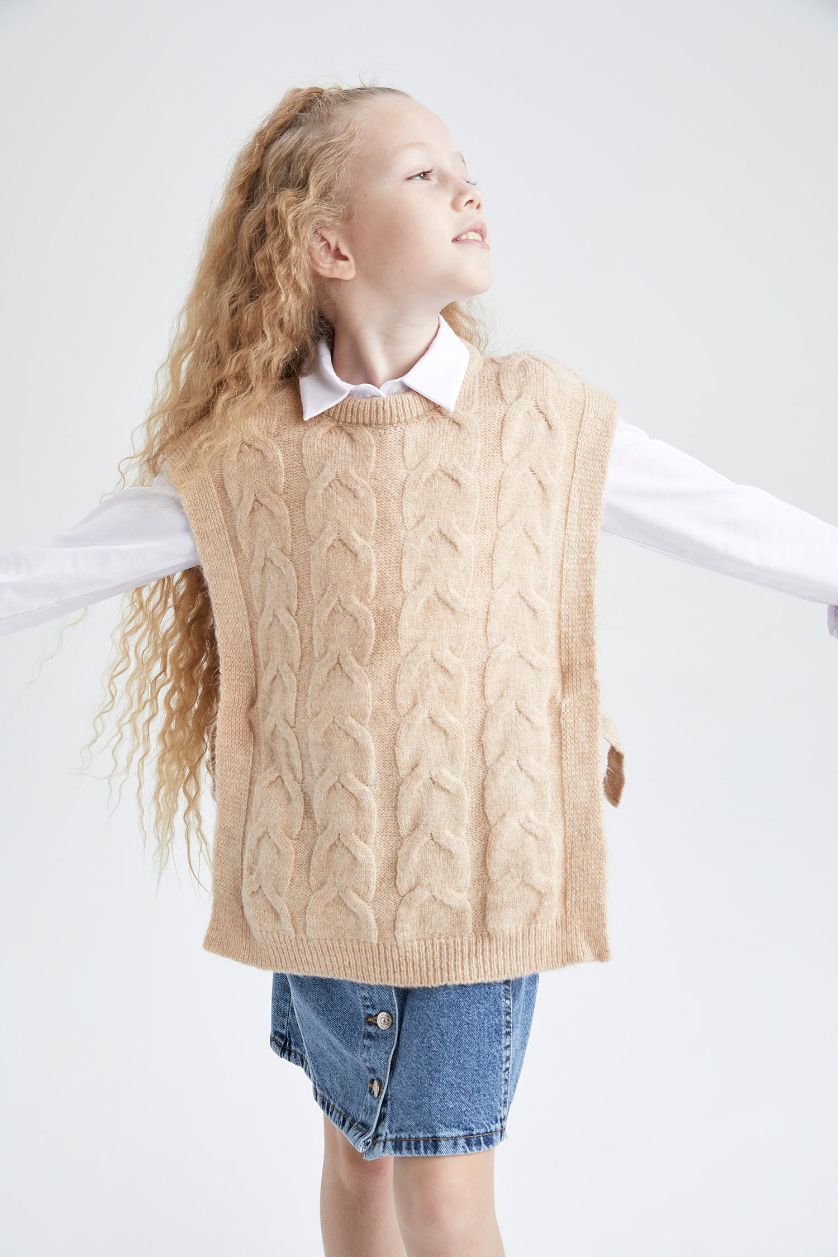 GIRLS & TEENS Beige Melange Girl Regular Fit Sweater