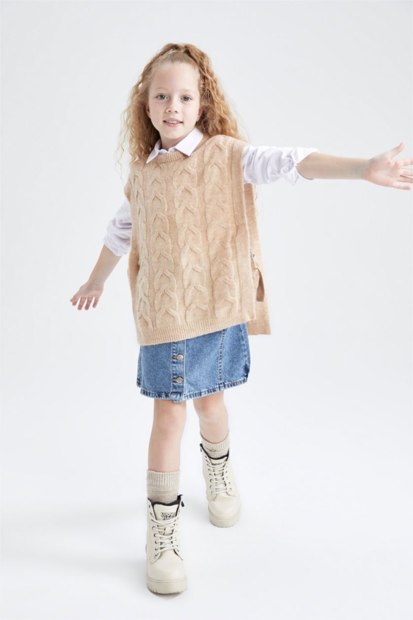 GIRLS & TEENS Beige Melange Girl Regular Fit Sweater