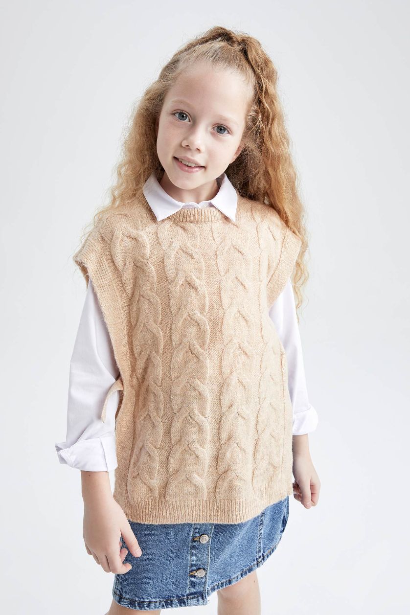 GIRLS & TEENS Beige Melange Girl Regular Fit Sweater