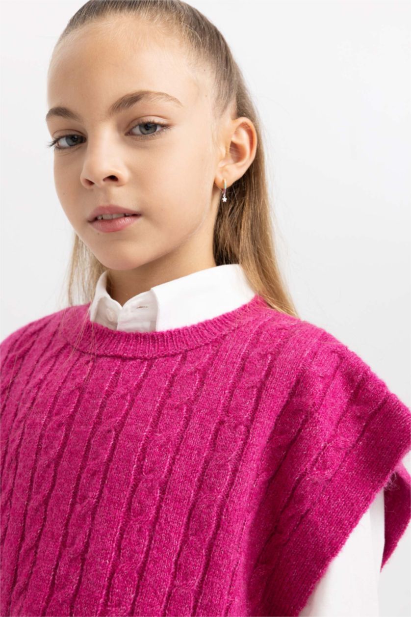 FILLES Bordeaux Pull En Maille Coupe Régulière à Col Rond Pour Fille