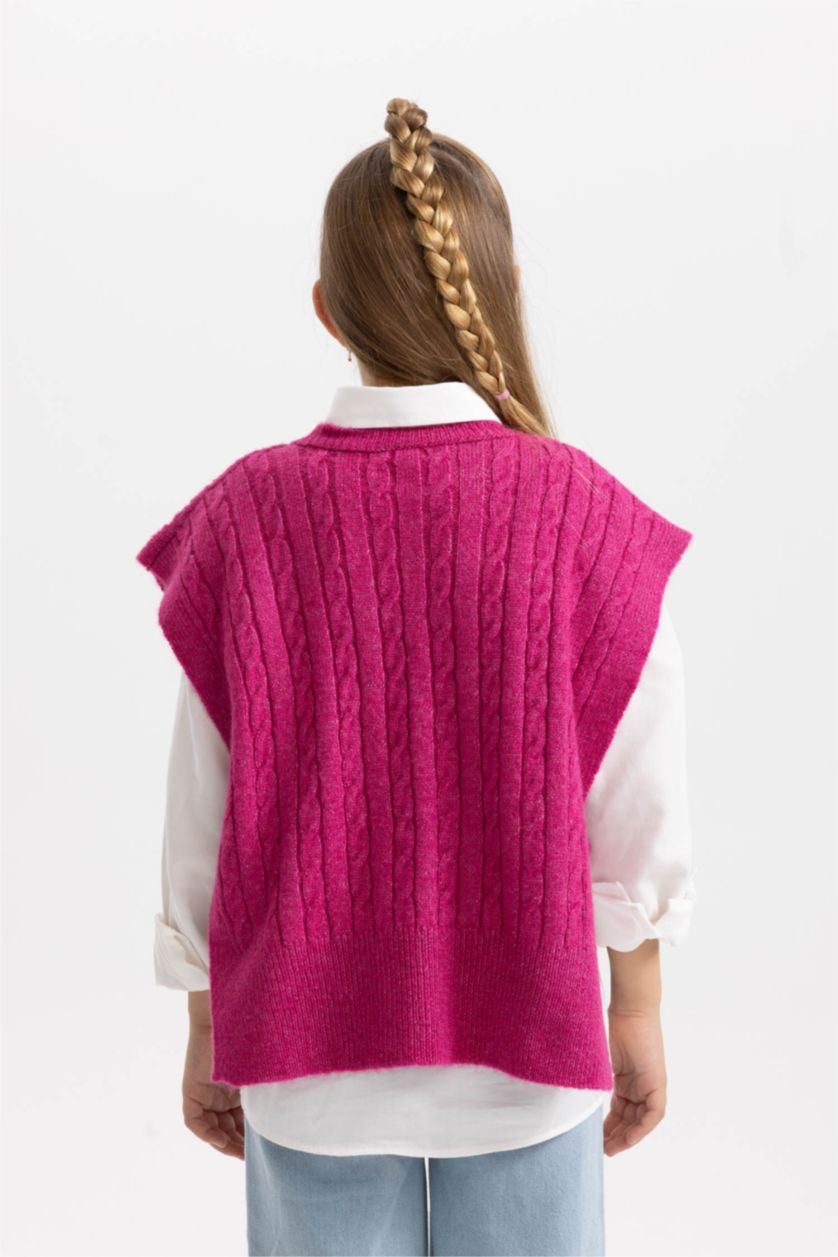 FILLES Bordeaux Pull En Maille Coupe Régulière à Col Rond Pour Fille