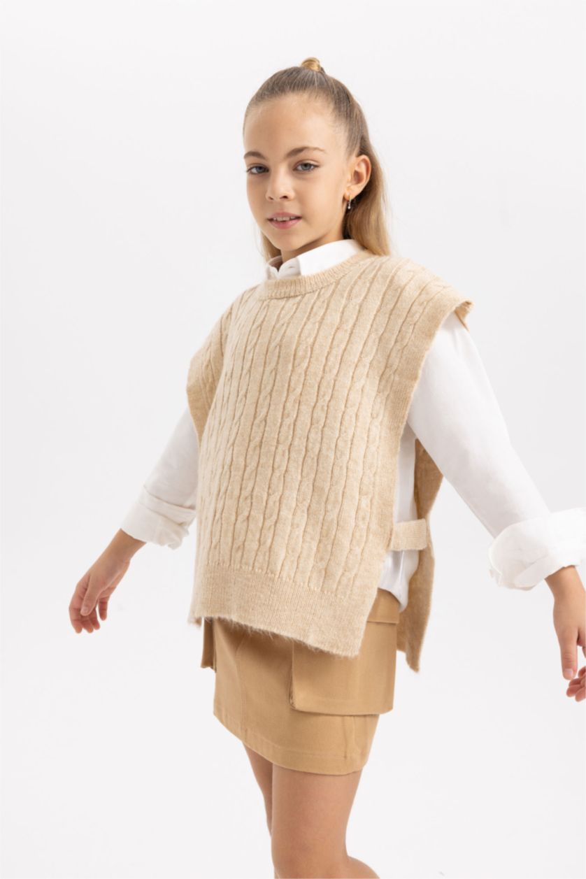 FILLES Écru Pull-Over Tricot Coupe Régulière Col Rond Pour Fille