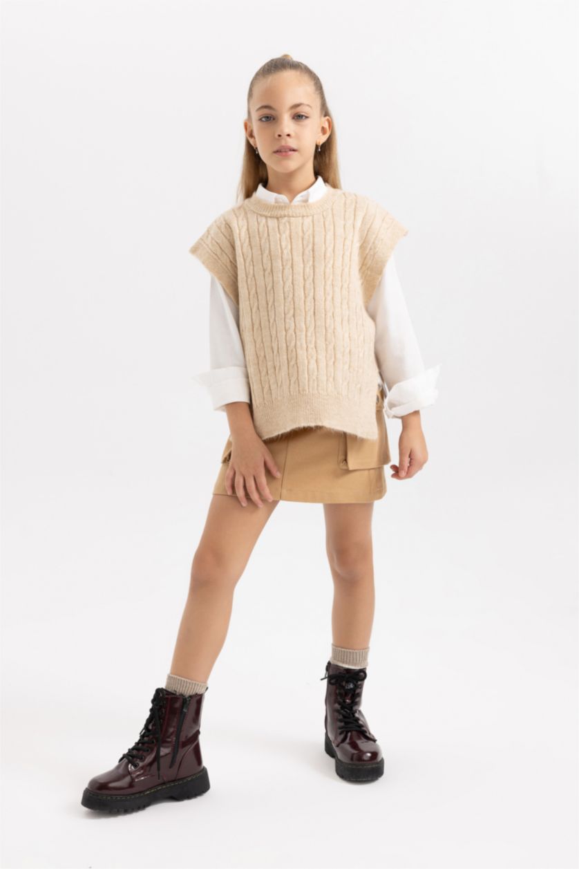 FILLES Écru Pull-Over Tricot Coupe Régulière Col Rond Pour Fille