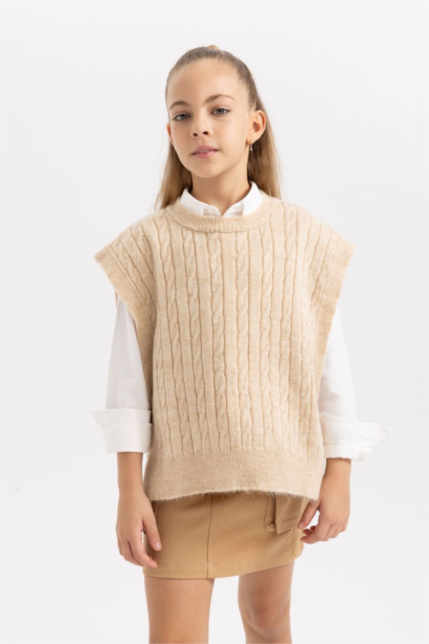 FILLES Écru Pull-Over Tricot Coupe Régulière Col Rond Pour Fille