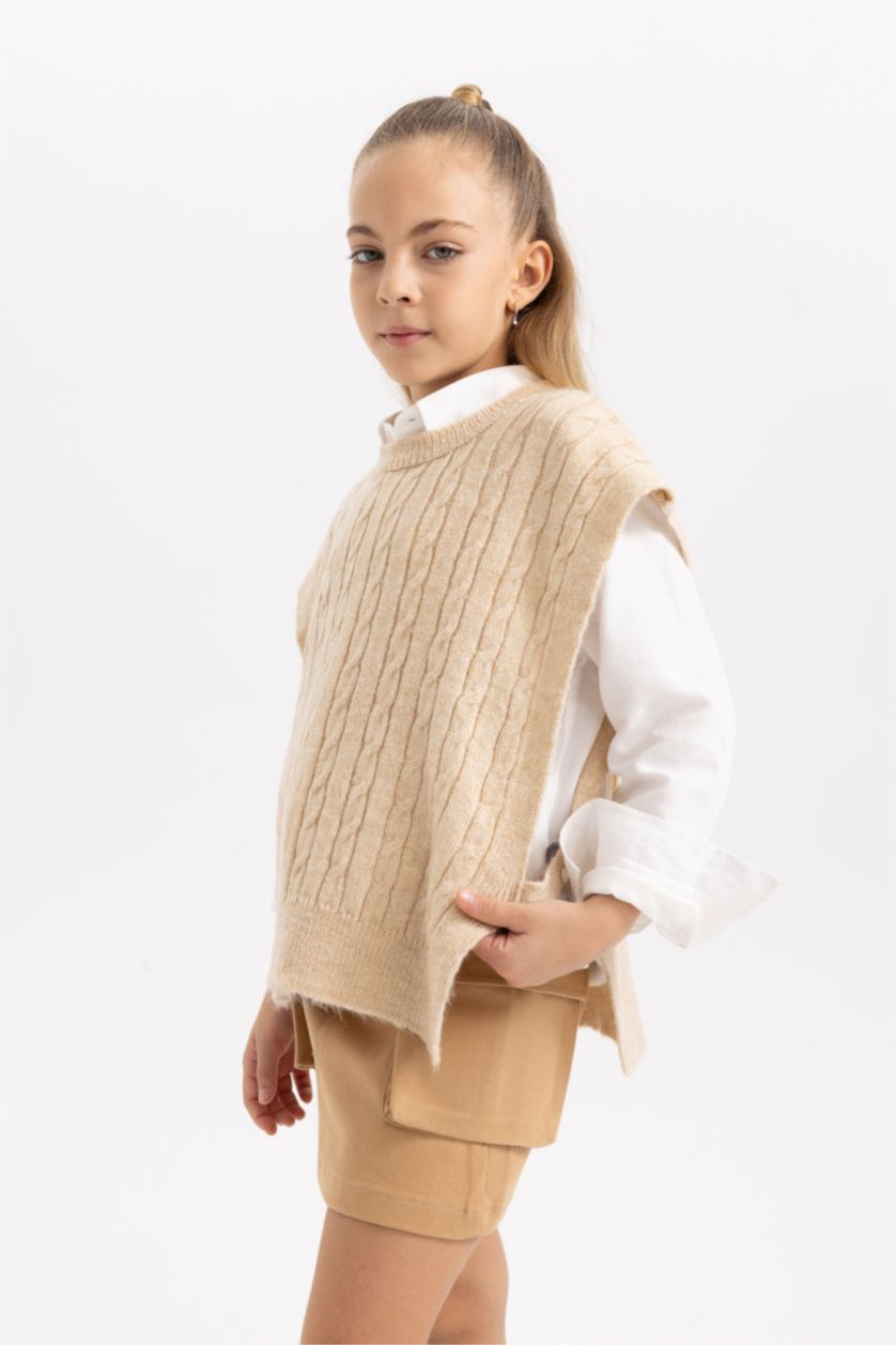 FILLES Écru Pull-Over Tricot Coupe Régulière Col Rond Pour Fille