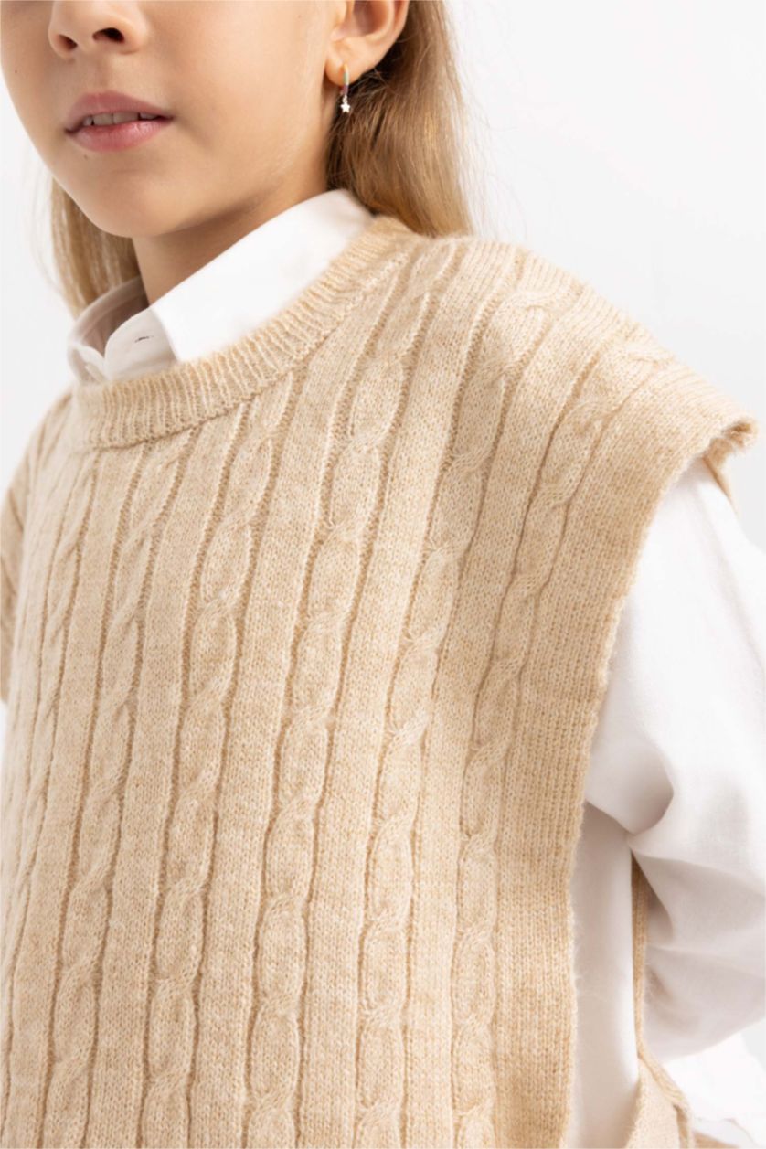 FILLES Écru Pull-Over Tricot Coupe Régulière Col Rond Pour Fille