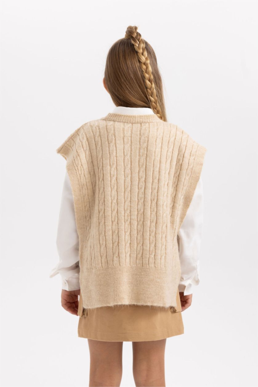 FILLES Écru Pull-Over Tricot Coupe Régulière Col Rond Pour Fille