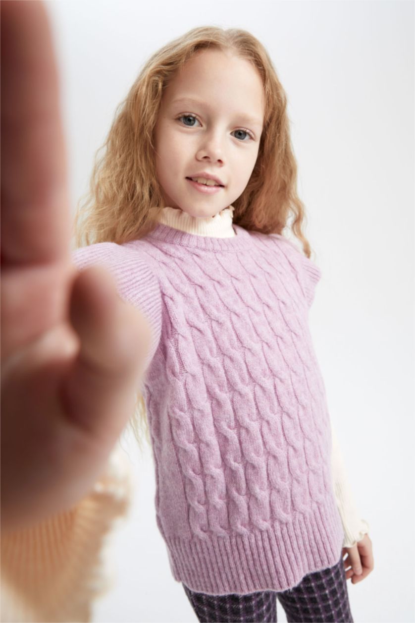 Дівчачий Рожевий Світер стандартного крою з круглим вирізом трикотажний для дівчаток