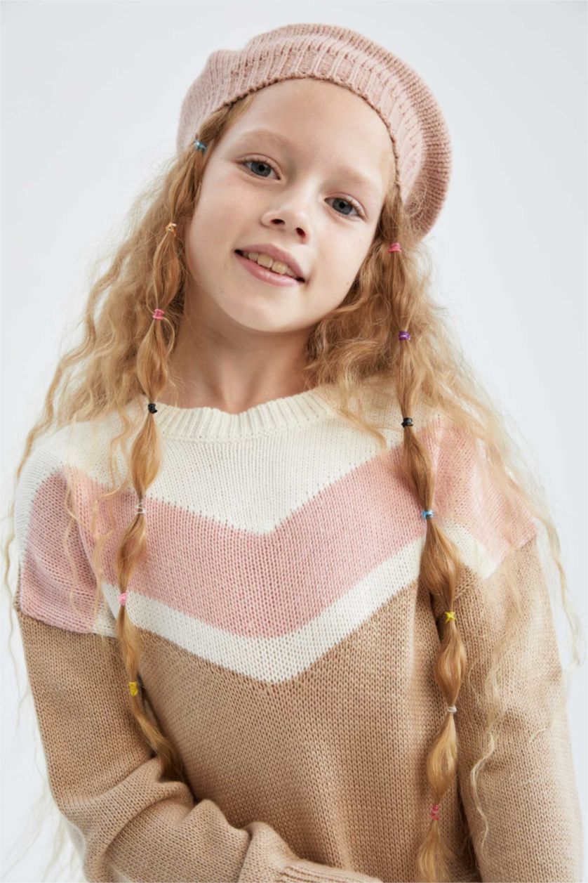 GIRLS & TEENS Beige Melange Girl Long Sleeve Knitwear Dress