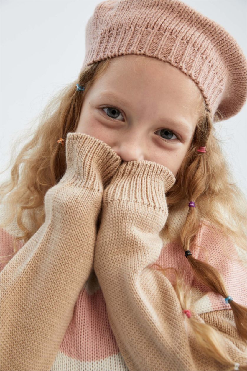 GIRLS & TEENS Beige Melange Girl Long Sleeve Knitwear Dress