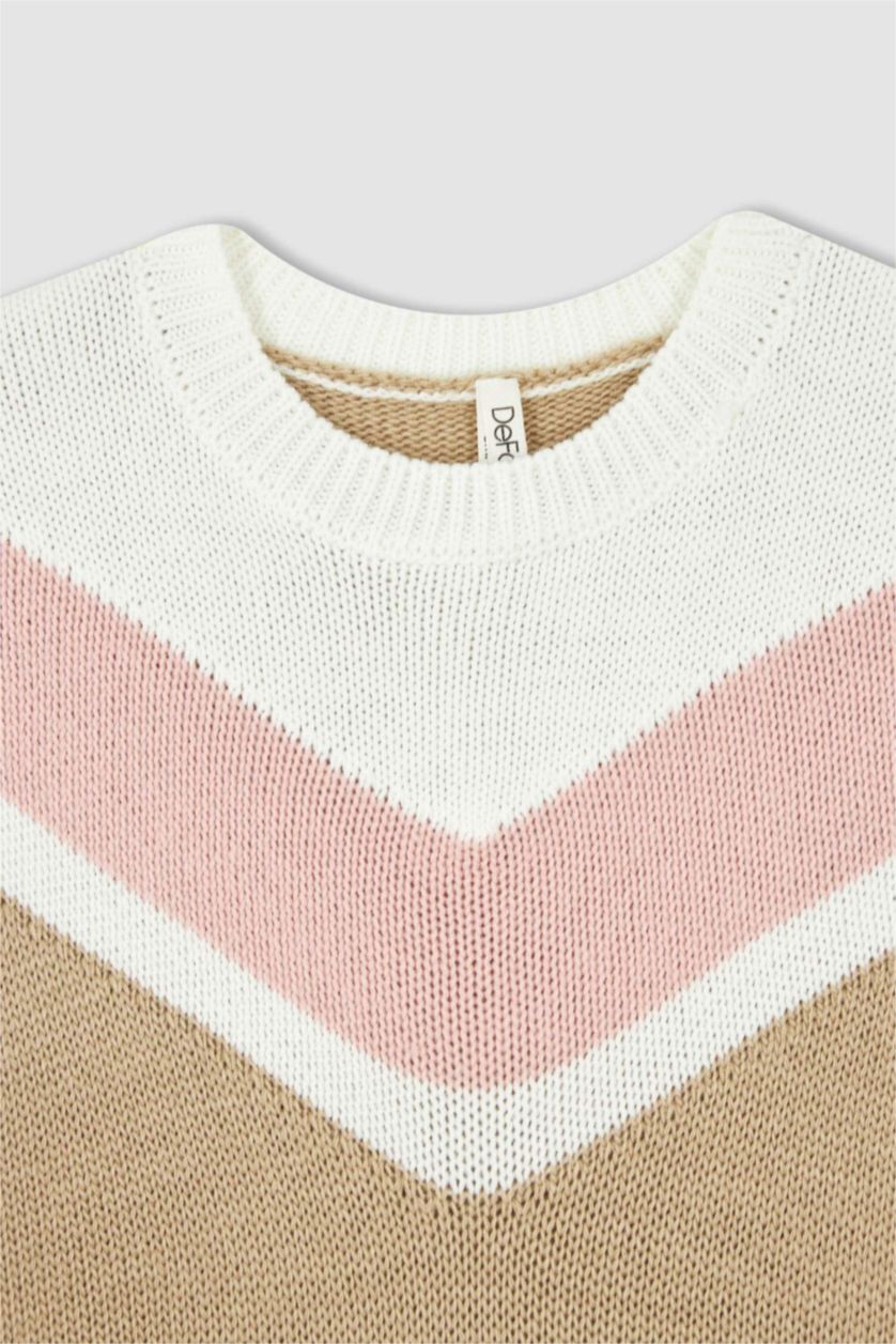 GIRLS & TEENS Beige Melange Girl Long Sleeve Knitwear Dress