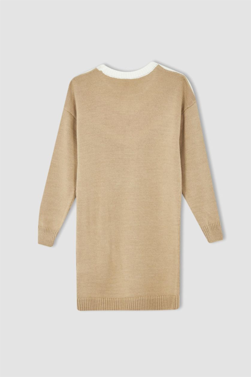 GIRLS & TEENS Beige Melange Girl Long Sleeve Knitwear Dress