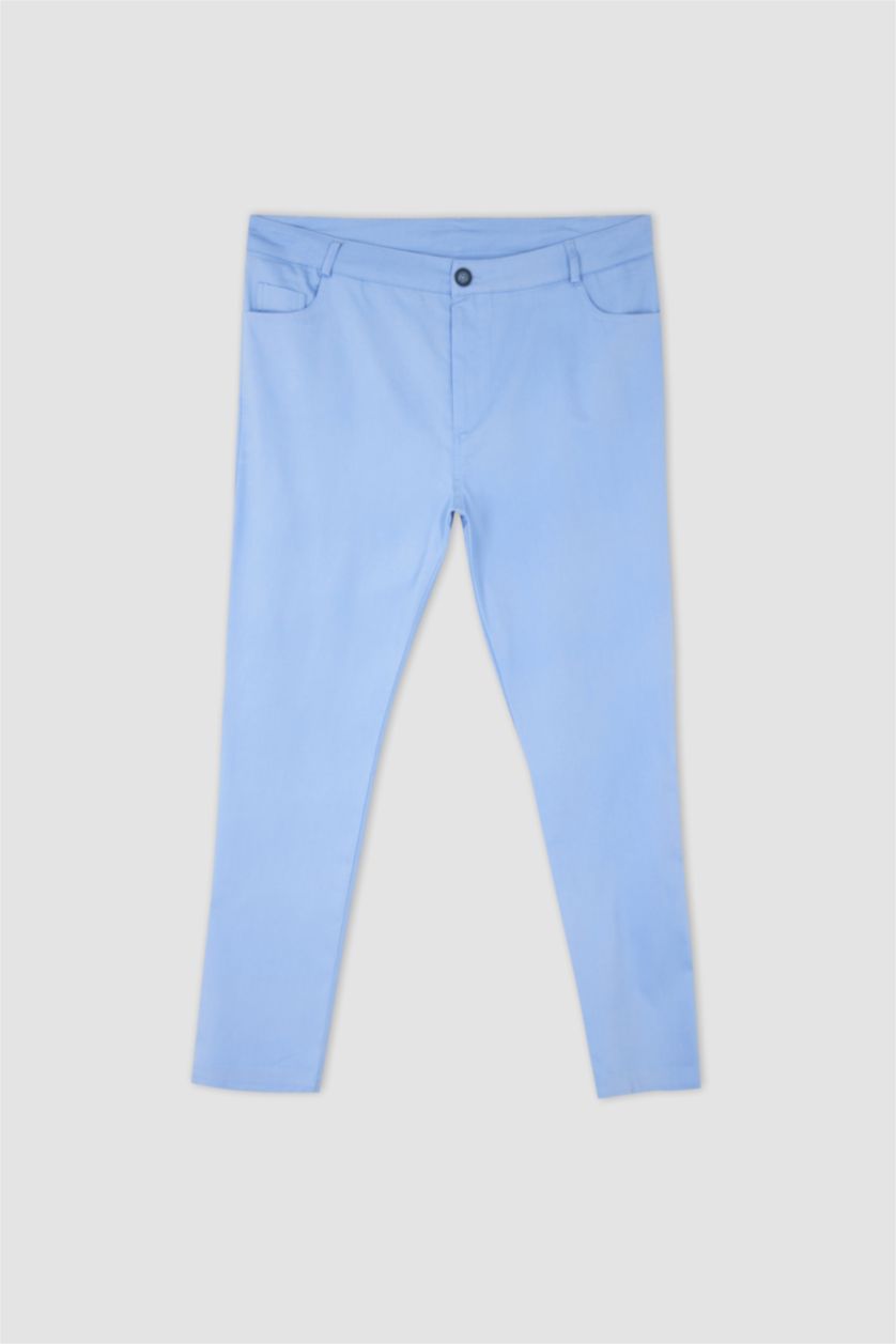 Woman Blue DF Plus Spanish Leg Plus Size Double Pocket Cotton Trousers