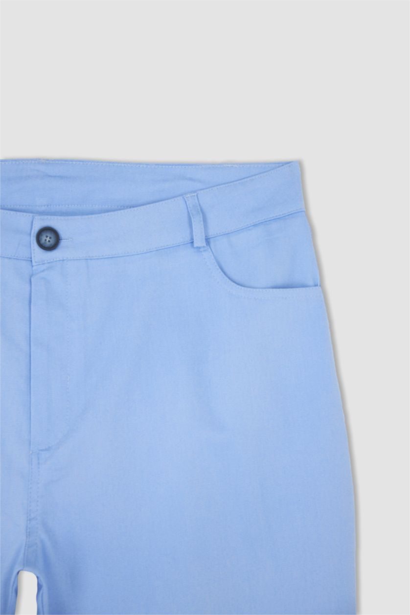 Woman Blue DF Plus Spanish Leg Plus Size Double Pocket Cotton Trousers