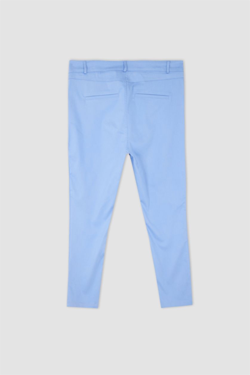 Woman Blue DF Plus Spanish Leg Plus Size Double Pocket Cotton Trousers
