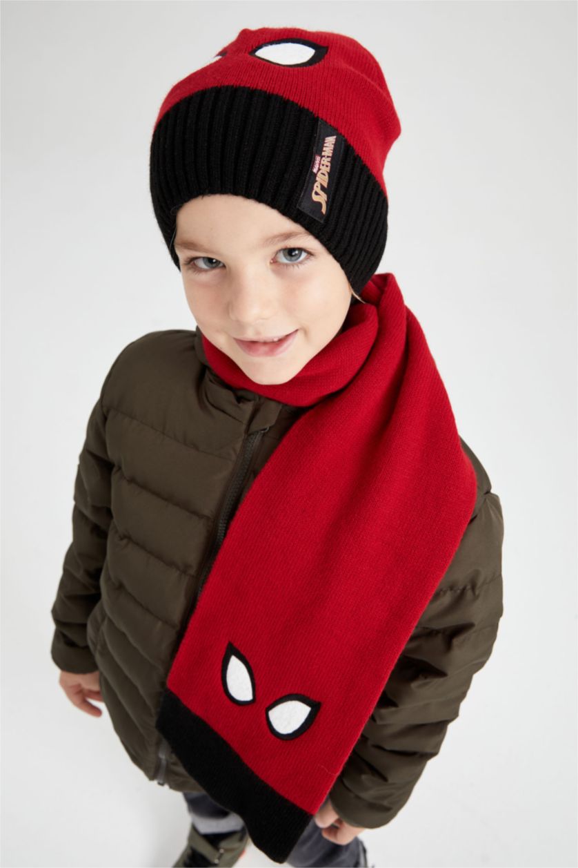 أولاد أحمر طقم وشاح و قبعة قطعتين من Spiderman