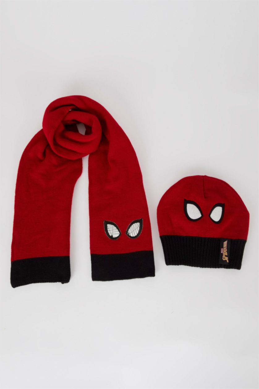 أولاد أحمر طقم وشاح و قبعة قطعتين من Spiderman