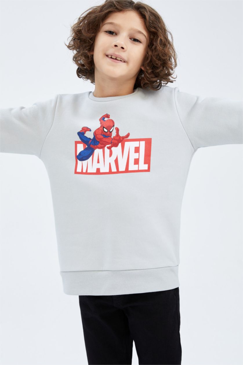 Boys & Teens Light Grey Regular Fit Spiderman Licensed Crew Neck Sweatshirt