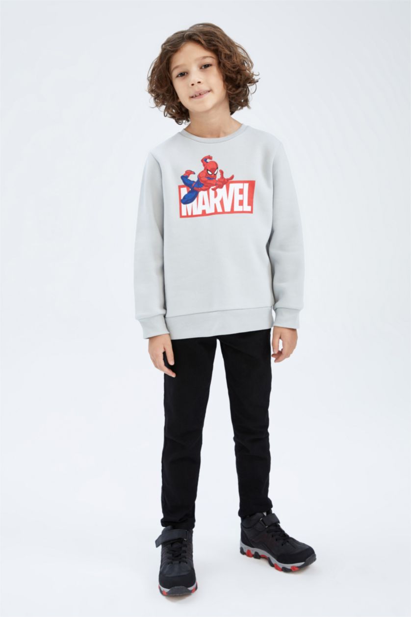 Boys & Teens Light Grey Regular Fit Spiderman Licensed Crew Neck Sweatshirt