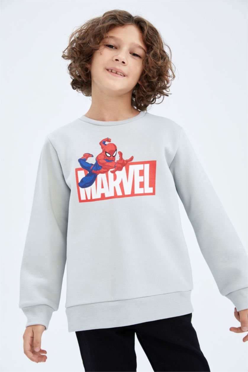 Boys & Teens Light Grey Regular Fit Spiderman Licensed Crew Neck Sweatshirt
