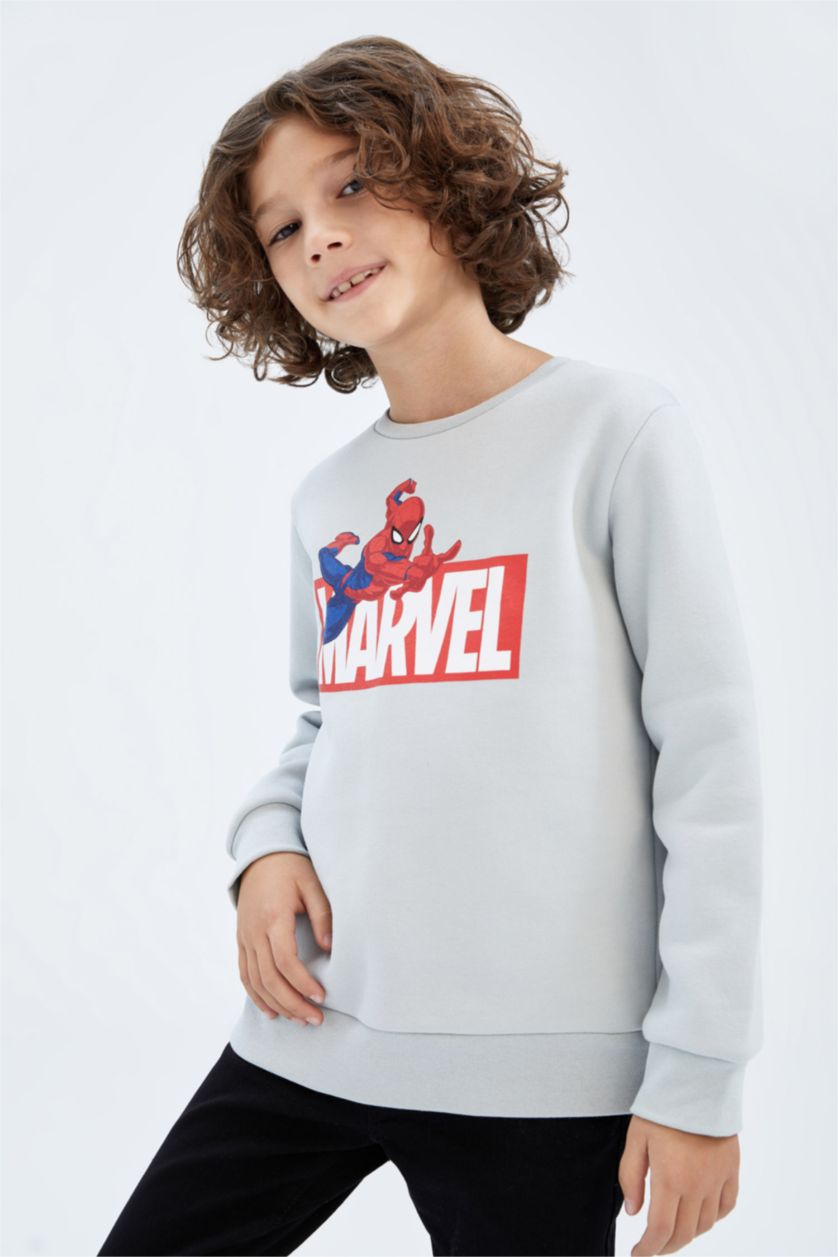 Boys & Teens Light Grey Regular Fit Spiderman Licensed Crew Neck Sweatshirt