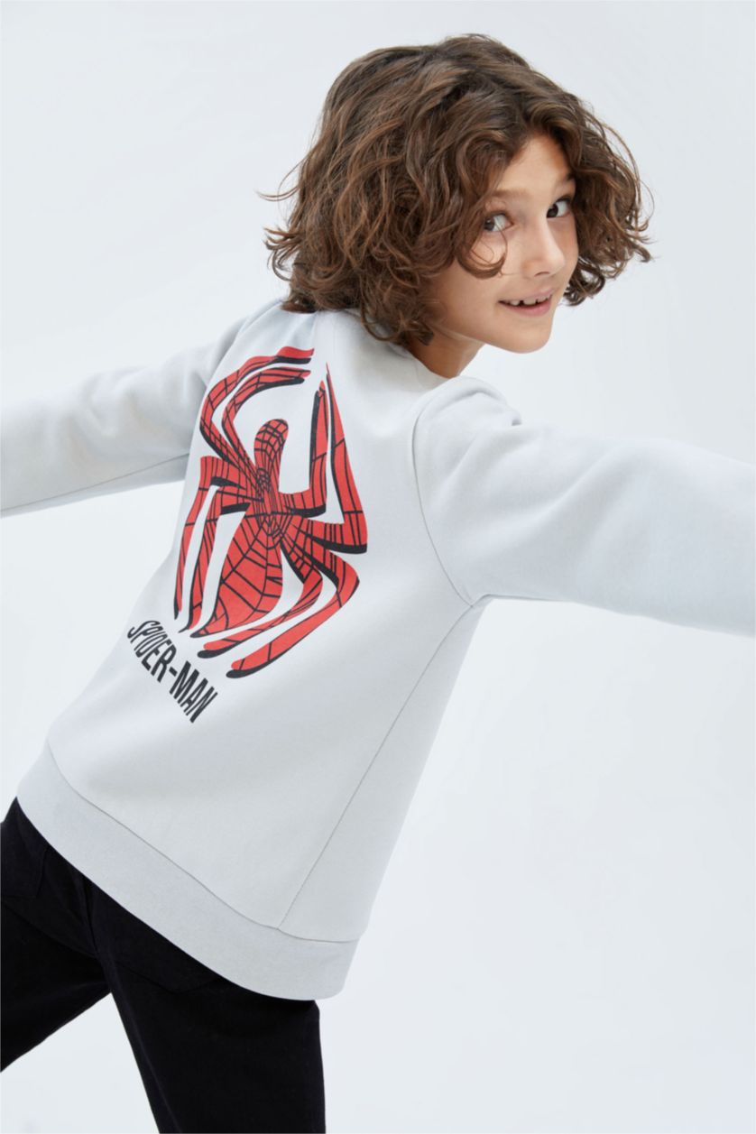 Boys & Teens Light Grey Regular Fit Spiderman Licensed Crew Neck Sweatshirt