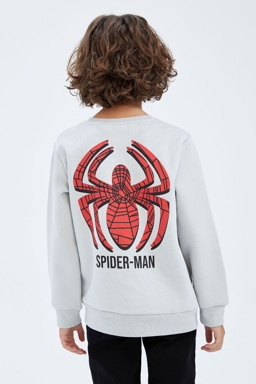 Boys & Teens Light Grey Regular Fit Spiderman Licensed Crew Neck Sweatshirt