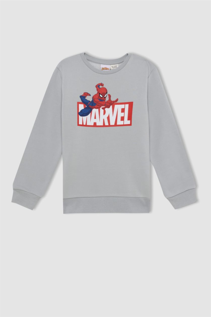 Boys & Teens Light Grey Regular Fit Spiderman Licensed Crew Neck Sweatshirt