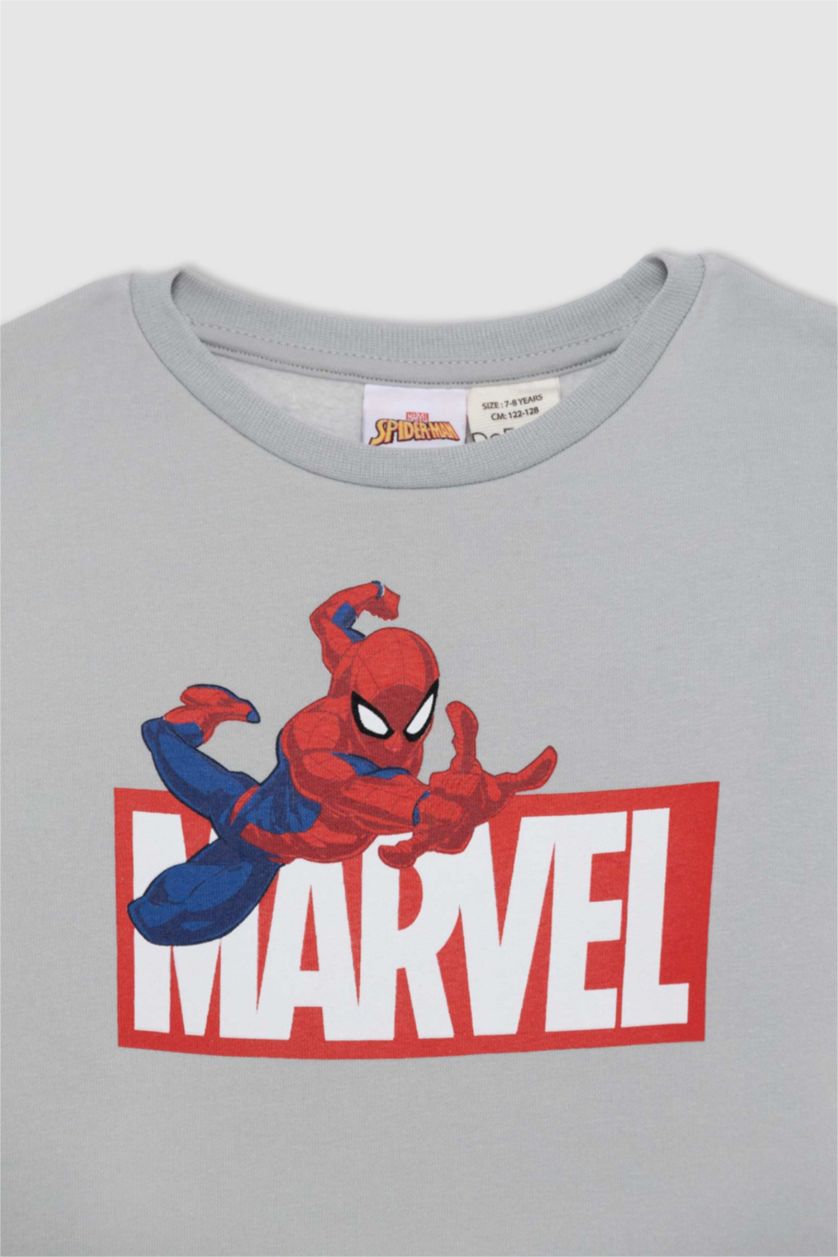 Boys & Teens Light Grey Regular Fit Spiderman Licensed Crew Neck Sweatshirt