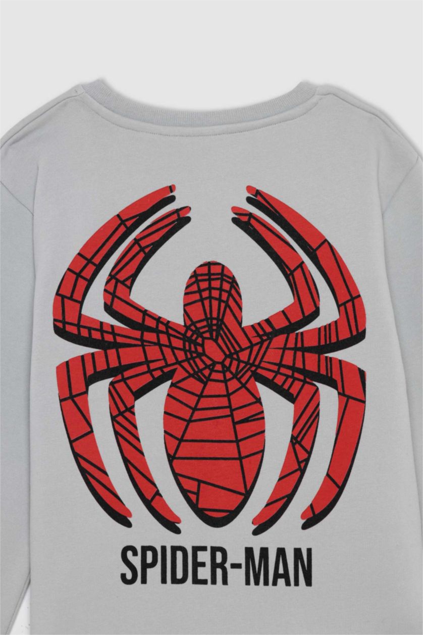 Boys & Teens Light Grey Regular Fit Spiderman Licensed Crew Neck Sweatshirt