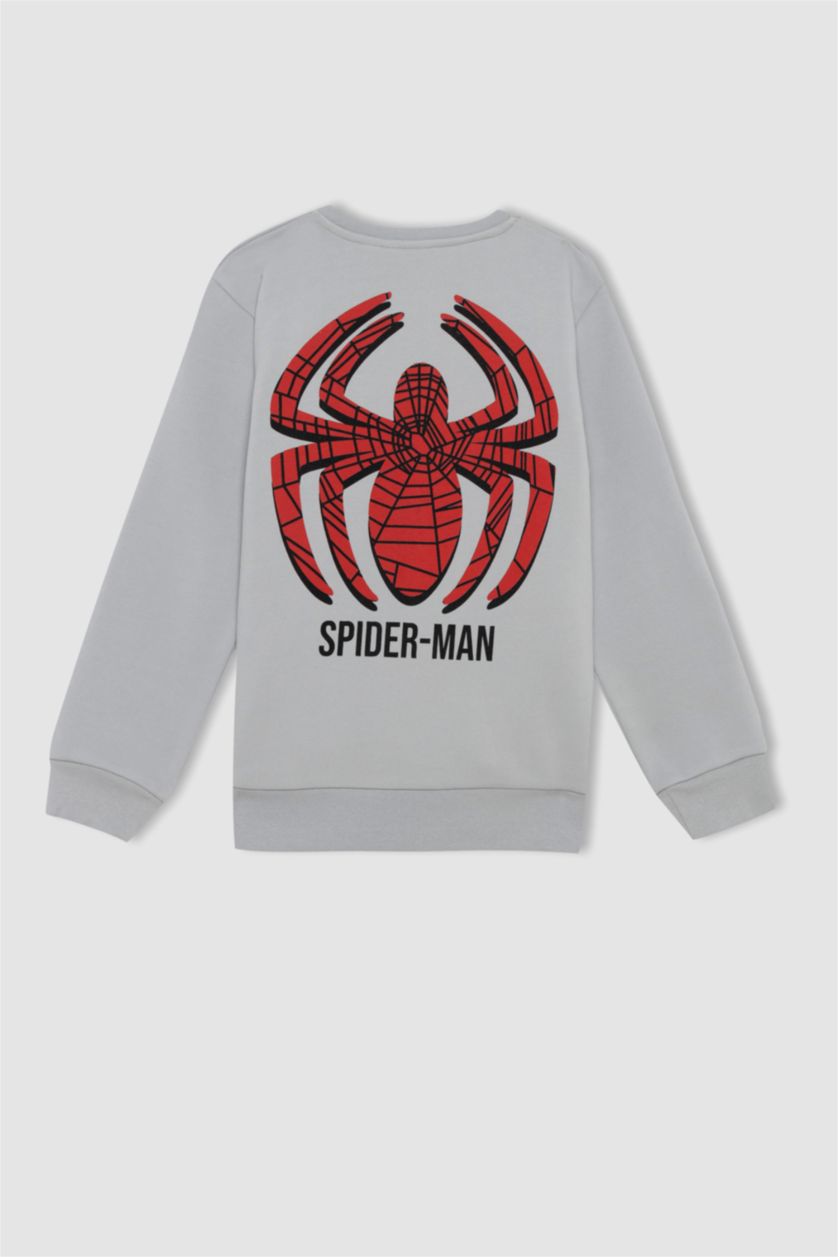 Boys & Teens Light Grey Regular Fit Spiderman Licensed Crew Neck Sweatshirt