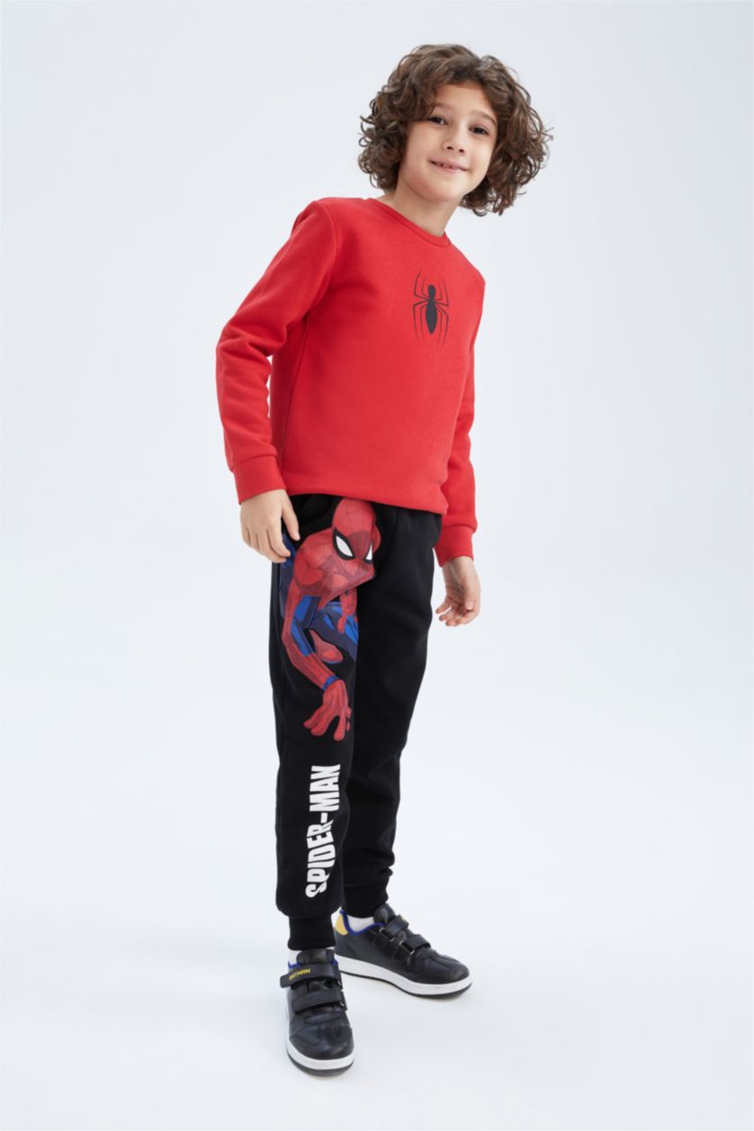 GARÇONS Noir Garçons Spiderman sous licence coupe régulière taille normale épais sweat-shirt en tissu pantalon de survêtement