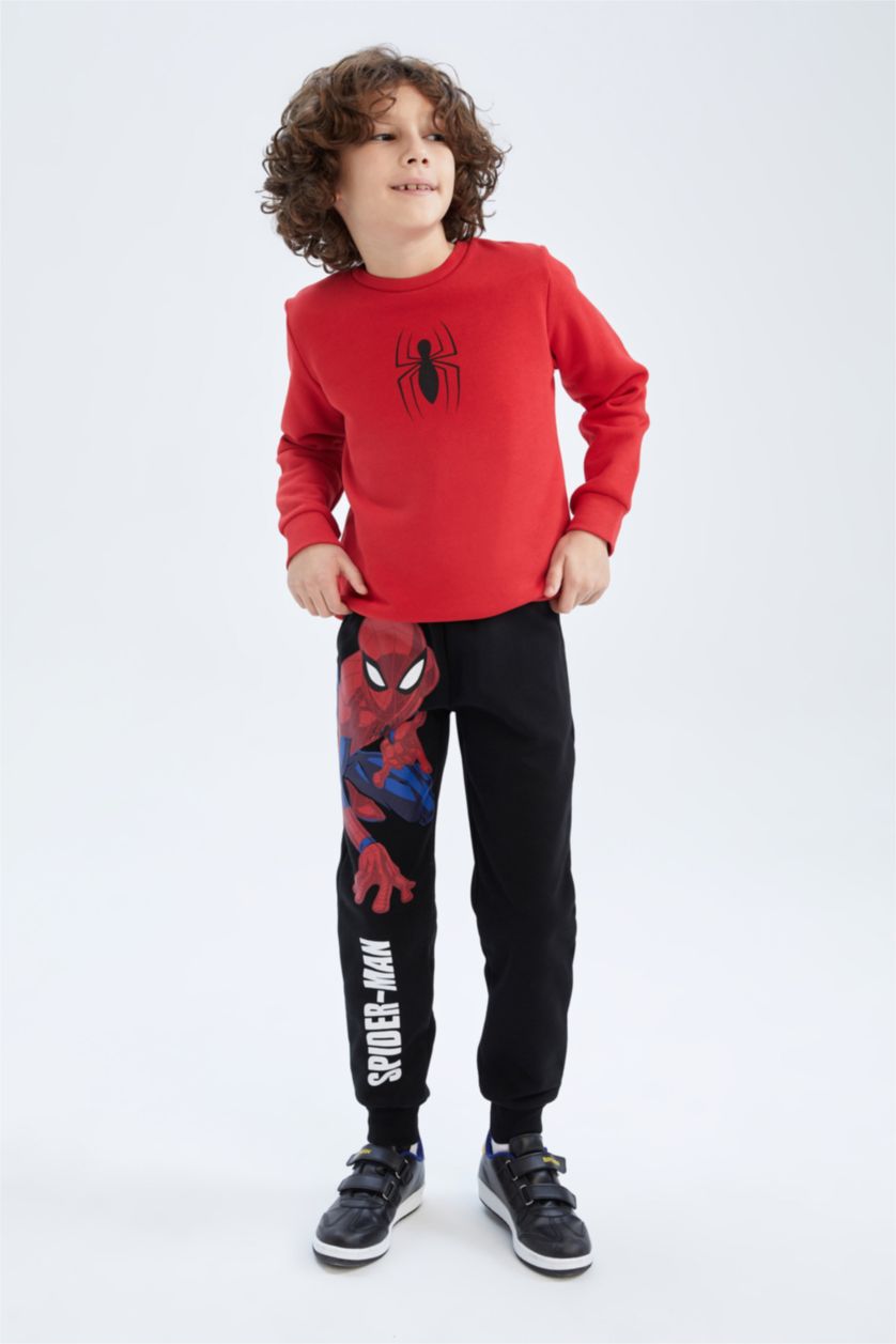 GARÇONS Noir Garçons Spiderman sous licence coupe régulière taille normale épais sweat-shirt en tissu pantalon de survêtement
