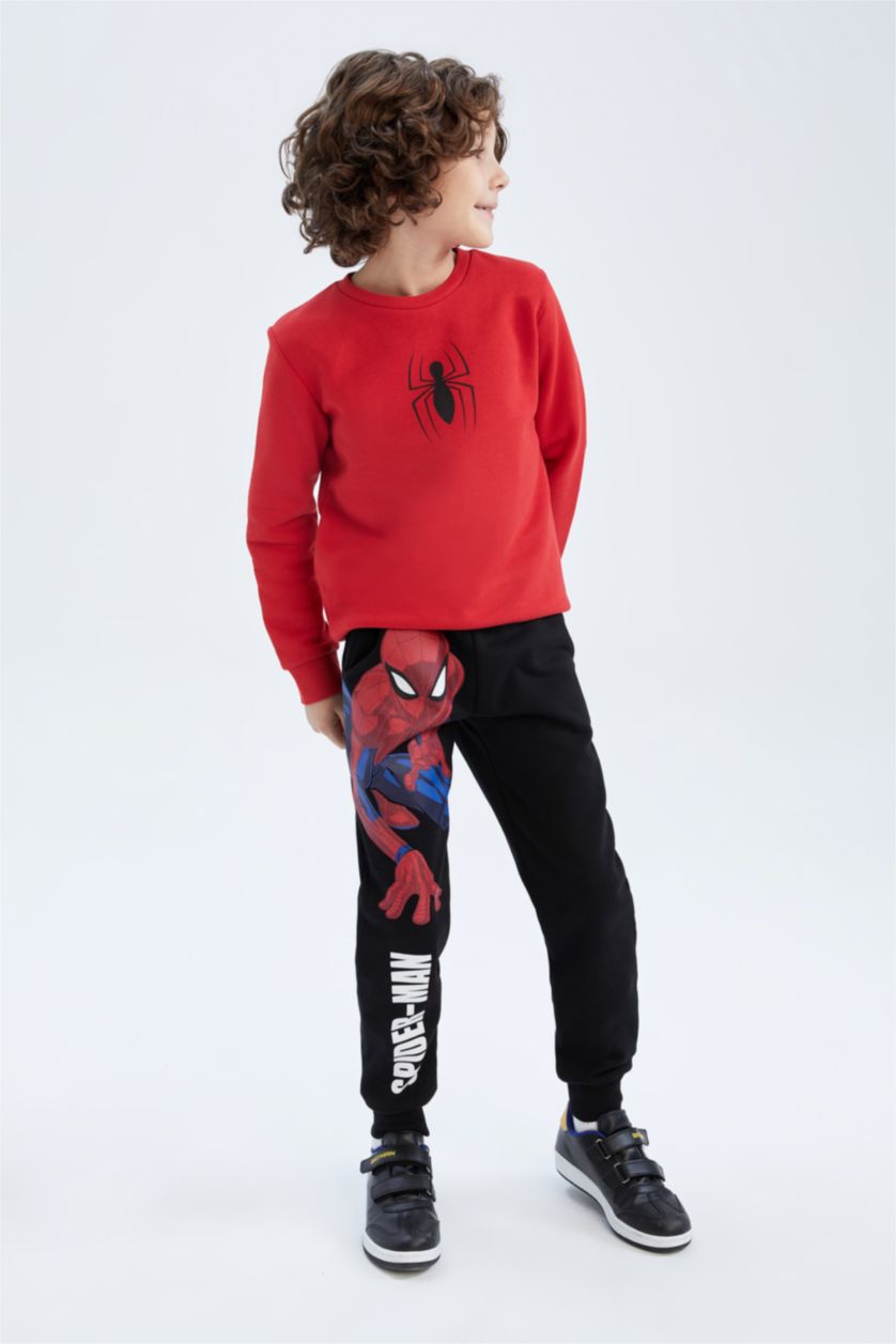 GARÇONS Noir Garçons Spiderman sous licence coupe régulière taille normale épais sweat-shirt en tissu pantalon de survêtement