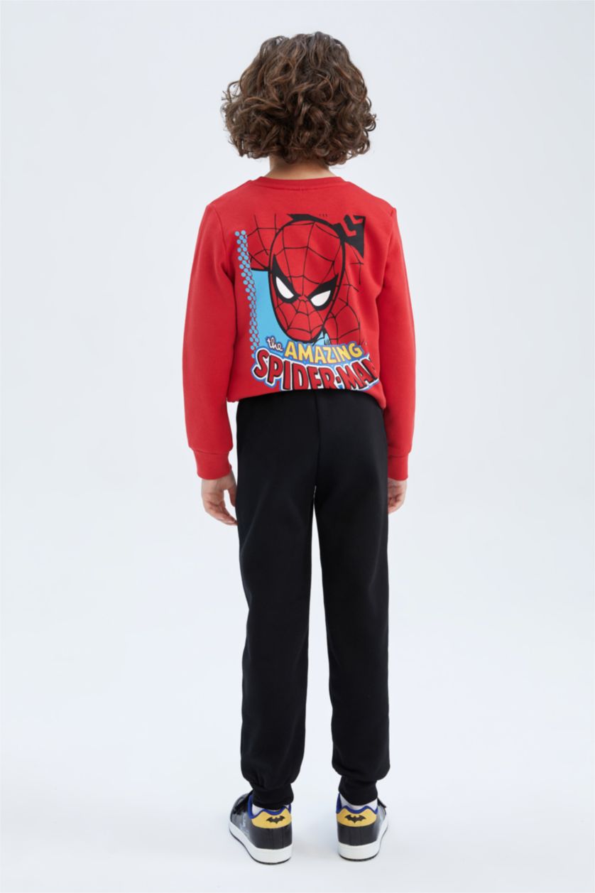 GARÇONS Noir Garçons Spiderman sous licence coupe régulière taille normale épais sweat-shirt en tissu pantalon de survêtement